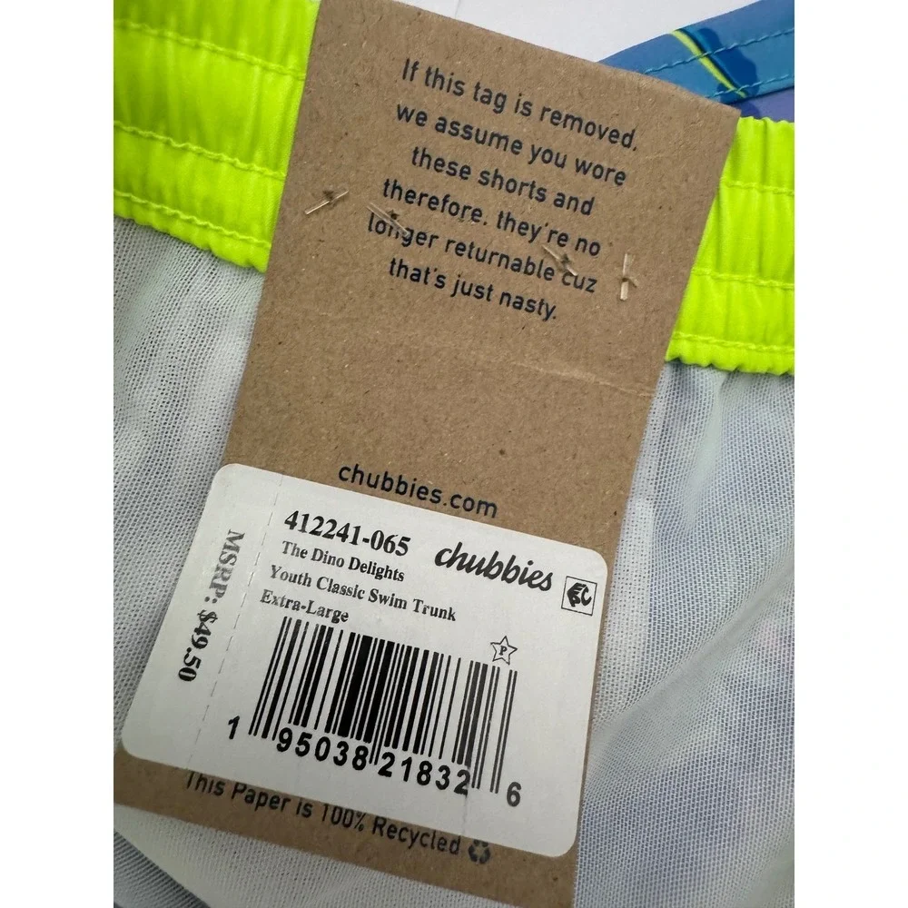 Chubbies Dino Delights Swim Trunks Youth‎ XL Dinosaur Print Mesh Lined NEW NWT